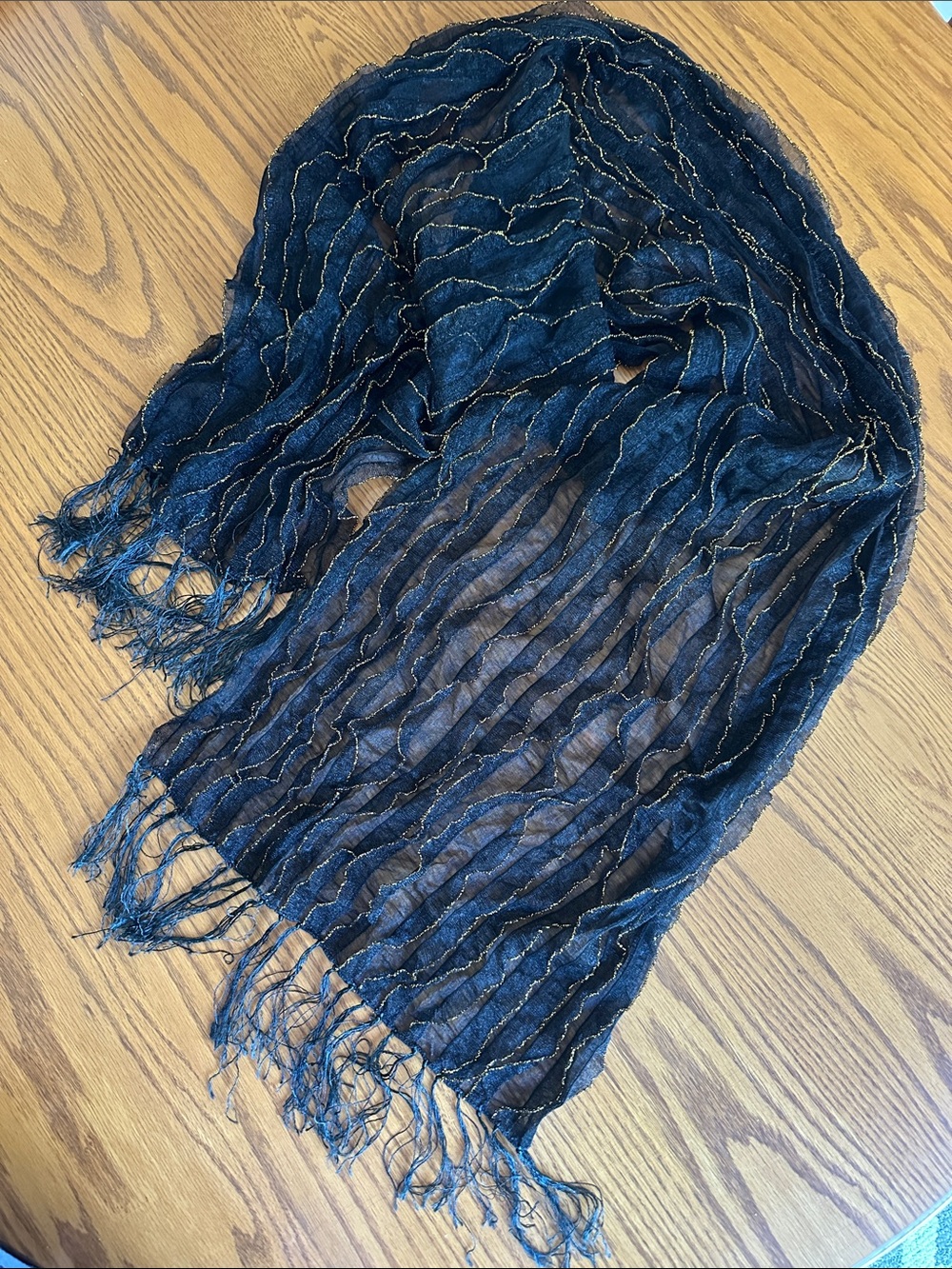 Black Fringe Scarf with Gold colour Metallic Threads
